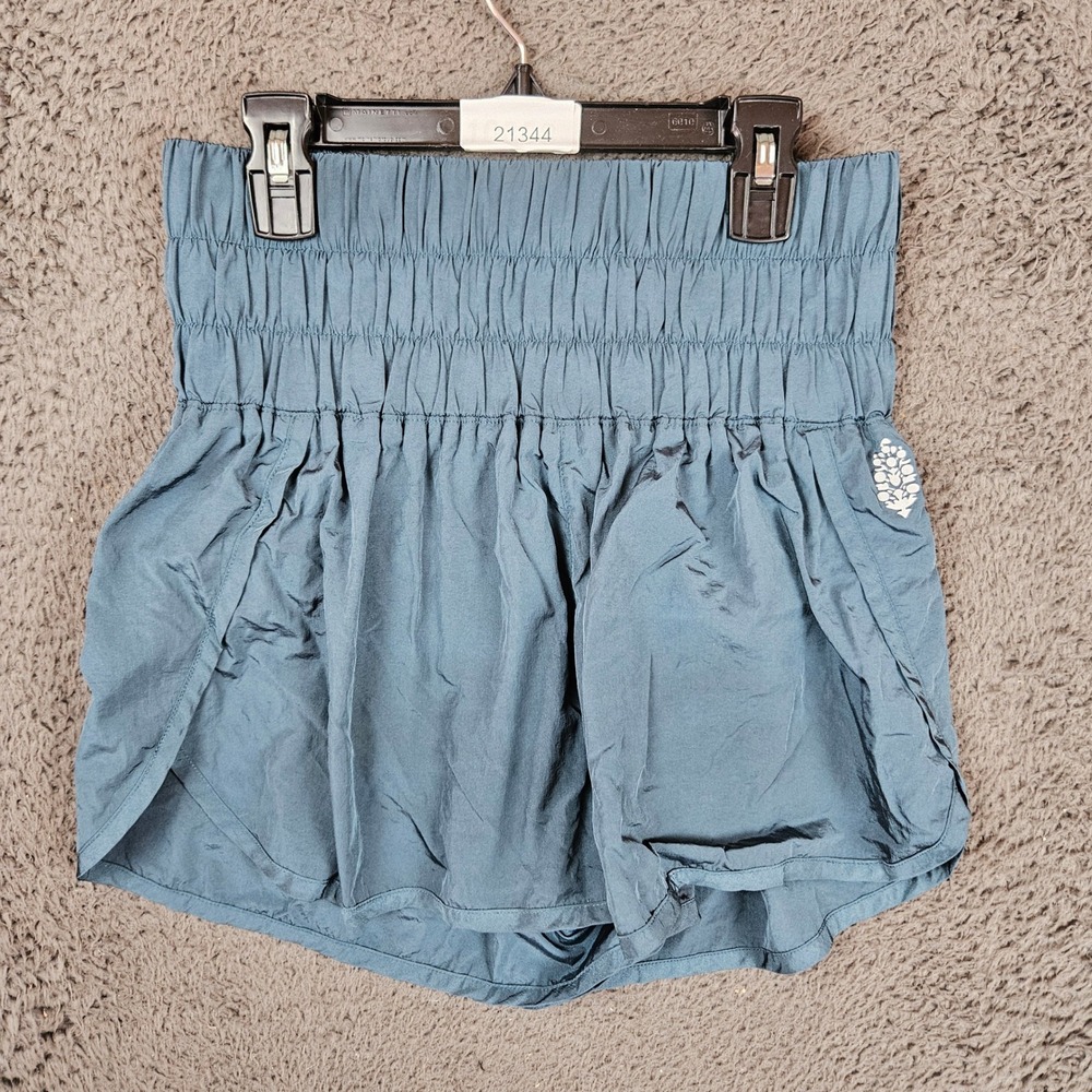 Free People FP Movement The Way Home Shorts Slate Blue High Rise Smocked Medium